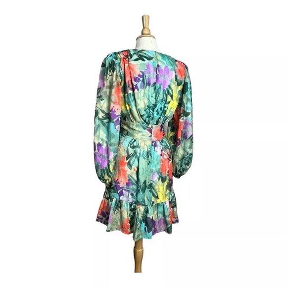 Alex Marie Ruffle Dress 6P Petites Floral Sheer Chiffon V-Neck Puff Sleeve Tier - Picture 2 of 12